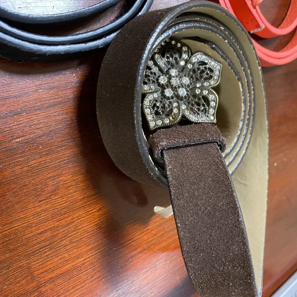 LOT OF 3 Belts women - pink /brown and black LEATHER S/M